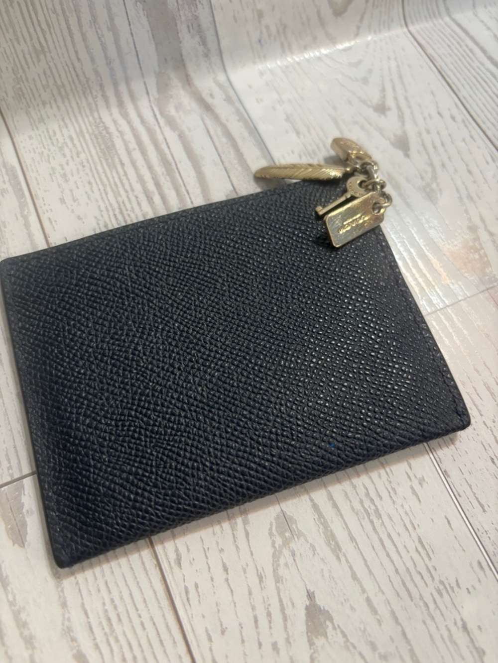 Coach Black and Teal Leather Card Holder with Gold Hardware - Picture 3 of 6